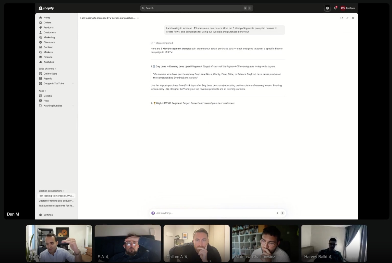 Live eCom Method coaching call reviewing a member's ad account